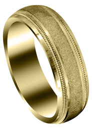 Yellow Gold Carved Simple Mens Wedding Band | Stone Finish (Ryan)
