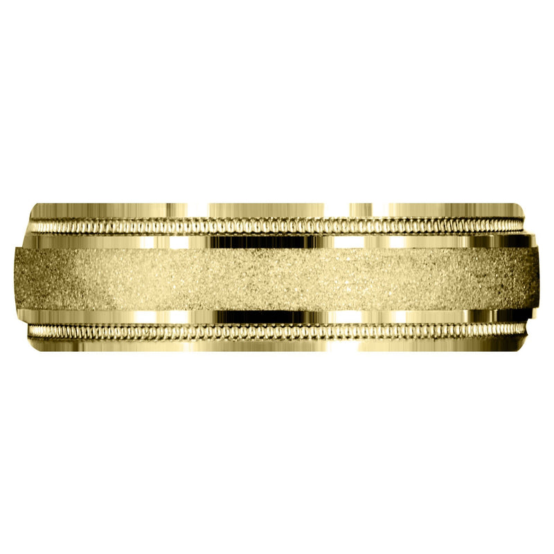 Yellow Gold Carved Simple Mens Wedding Band | Stone Finish (Ryan)