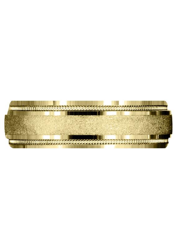 Yellow Gold Carved Simple Mens Wedding Band | Stone Finish (Ryan)