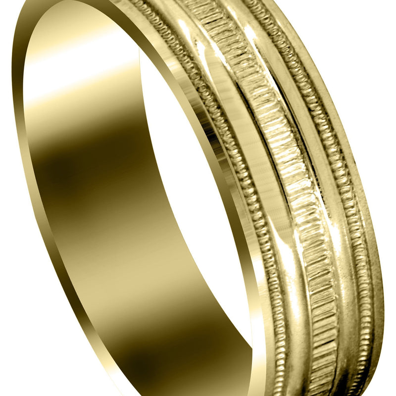 Yellow Gold Carved Simple Mens Wedding Band | High Polish Finish (Jack)