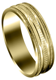 Yellow Gold Carved Simple Mens Wedding Band | High Polish Finish (Jack)