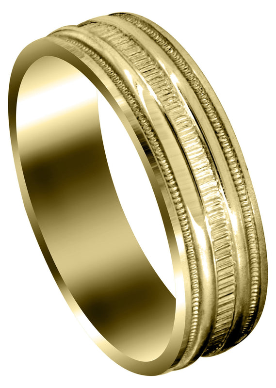 Yellow Gold Carved Simple Mens Wedding Band | High Polish Finish (Jack)