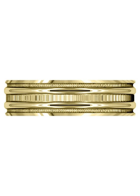 Yellow Gold Carved Simple Mens Wedding Band | High Polish Finish (Jack)