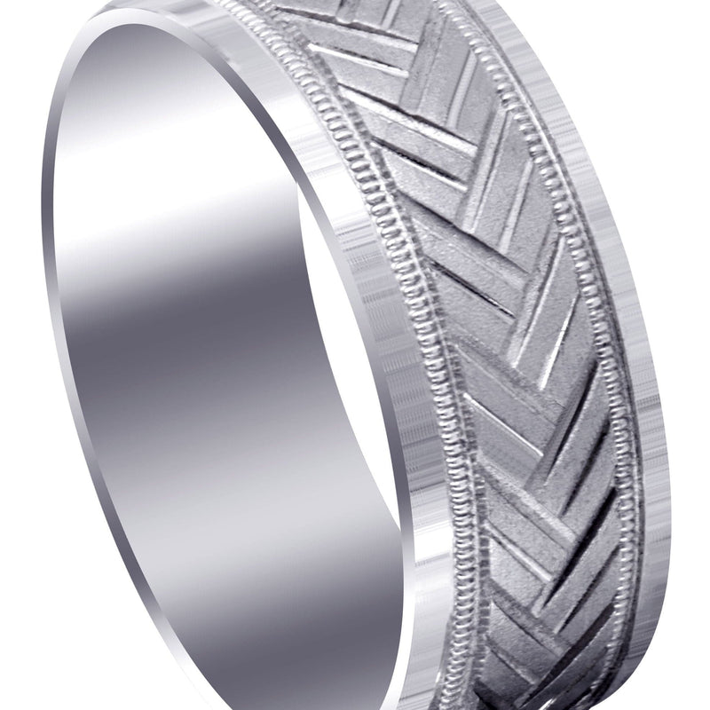 Fancy Carved Contemporary Mens Wedding Band | GB / High Polish Finish (Hunter)