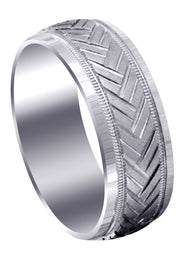 Fancy Carved Contemporary Mens Wedding Band | GB / High Polish Finish (Hunter)