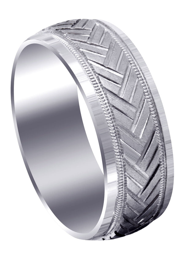 Fancy Carved Contemporary Mens Wedding Band | GB / High Polish Finish (Hunter)