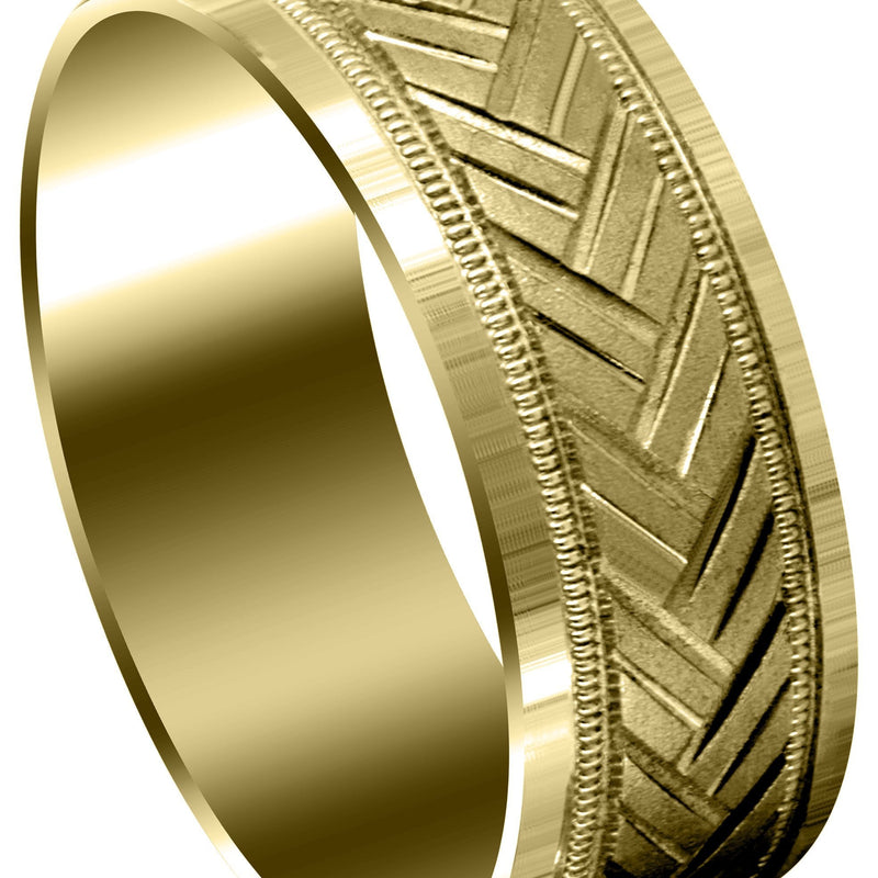 Yellow Gold Fancy Carved Contemporary Mens Wedding Band | High Polish Finish (Hunter)