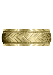 Yellow Gold Fancy Carved Contemporary Mens Wedding Band | High Polish Finish (Hunter)