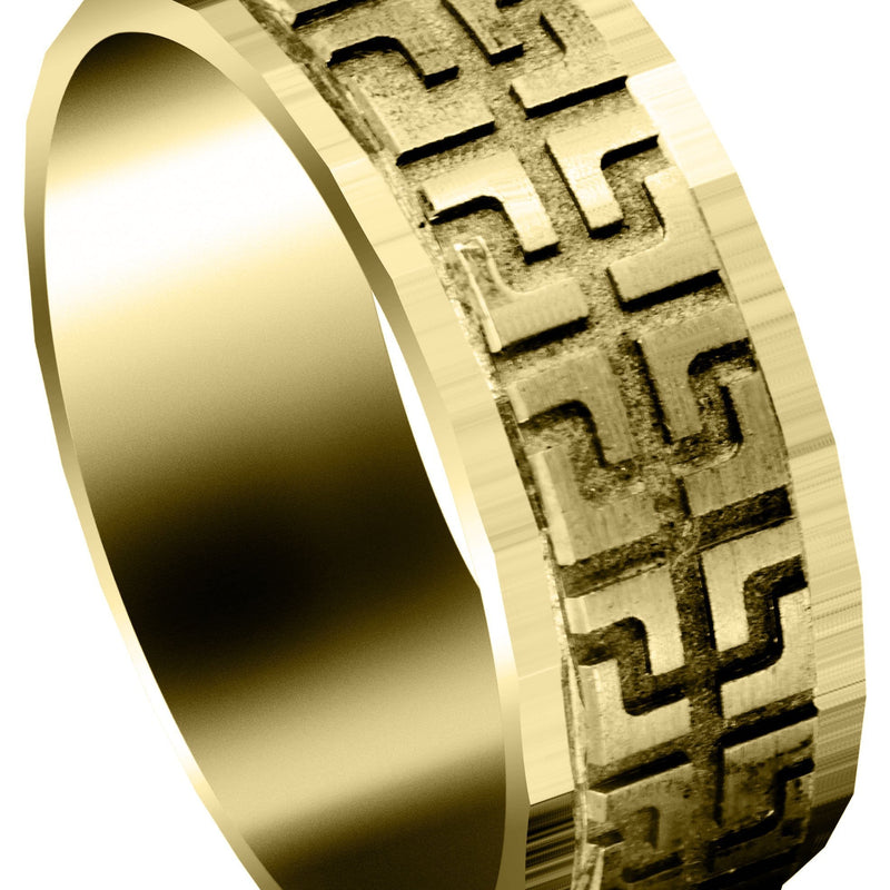 Yellow Gold Contemporary Unique Mens Wedding Band | Satin / High Polish Finish (Isaac)