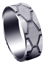 Fancy Carved Contemporary Mens Wedding Band | High Polish Finish (Andrew)