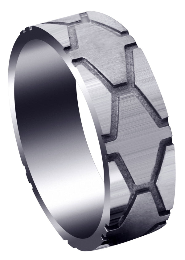 Fancy Carved Contemporary Mens Wedding Band | High Polish Finish (Andrew)