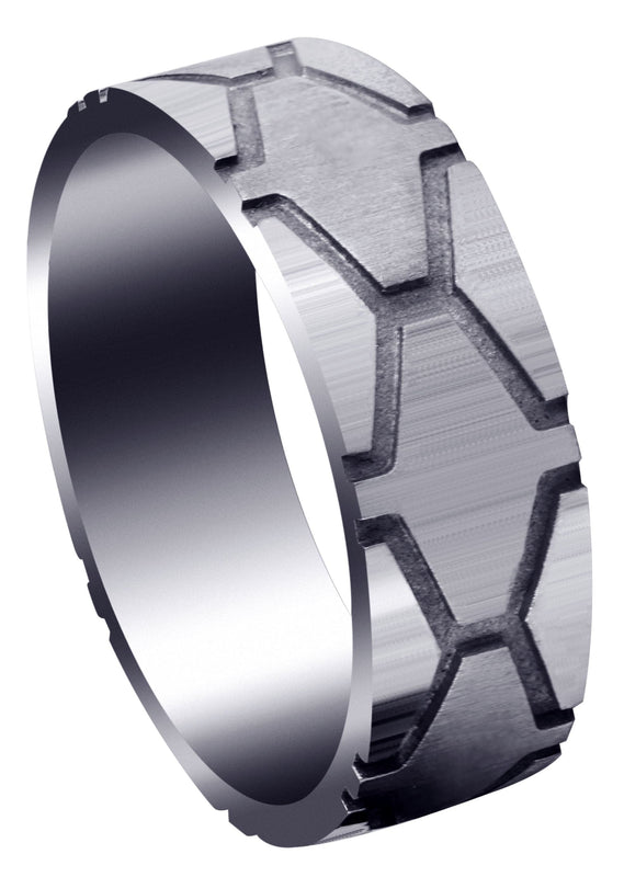 Fancy Carved Contemporary Mens Wedding Band | High Polish Finish (Andrew)
