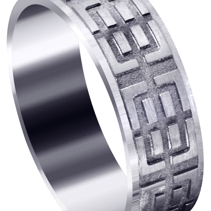 Fancy Carved Contemporary Mens Wedding Band | Satin / High Polish Finish (Henry)