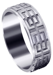 Fancy Carved Contemporary Mens Wedding Band | Satin / High Polish Finish (Henry)