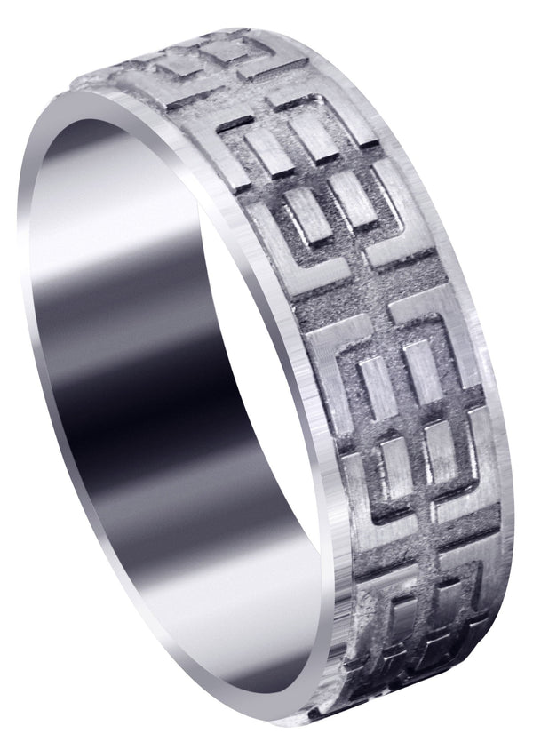 Fancy Carved Contemporary Mens Wedding Band | Satin / High Polish Finish (Henry)
