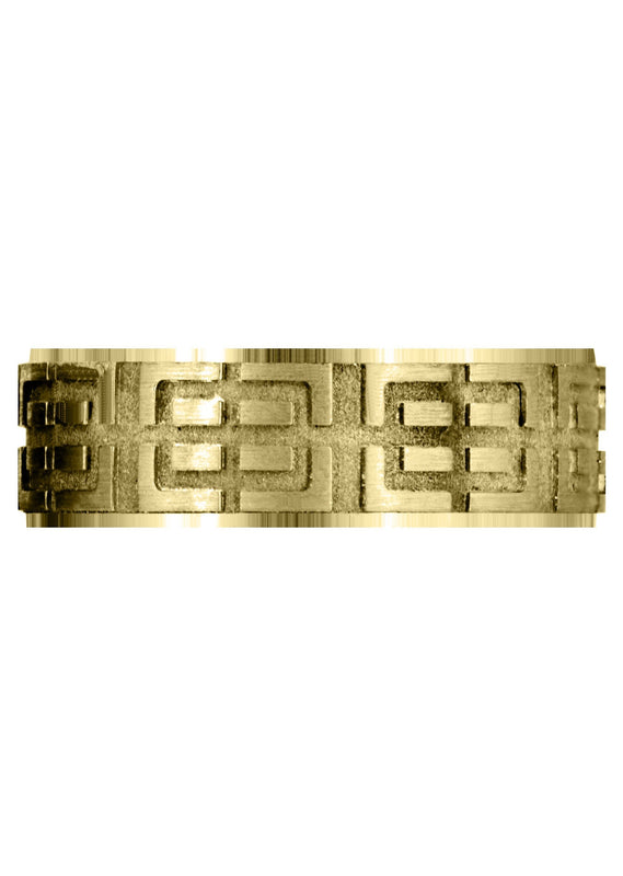 Yellow Gold Fancy Carved Contemporary Mens Wedding Band | Satin / High Polish Finish (Henry)