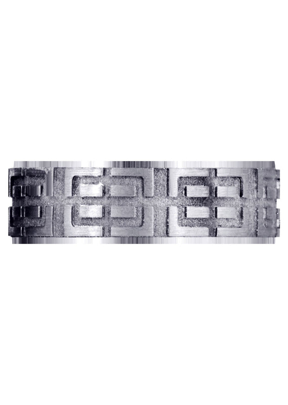 Fancy Carved Contemporary Mens Wedding Band | Satin / High Polish Finish (Henry)