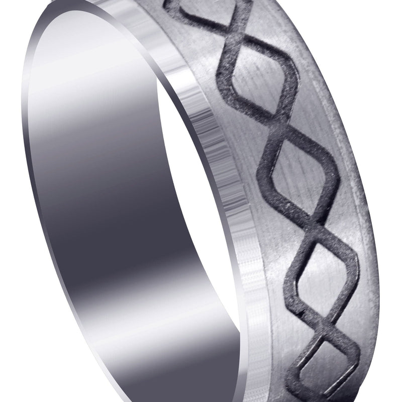 Fancy Carved Contemporary Mens Wedding Band | Satin / High Polish Finish (Luke)