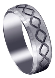 Fancy Carved Contemporary Mens Wedding Band | Satin / High Polish Finish (Luke)