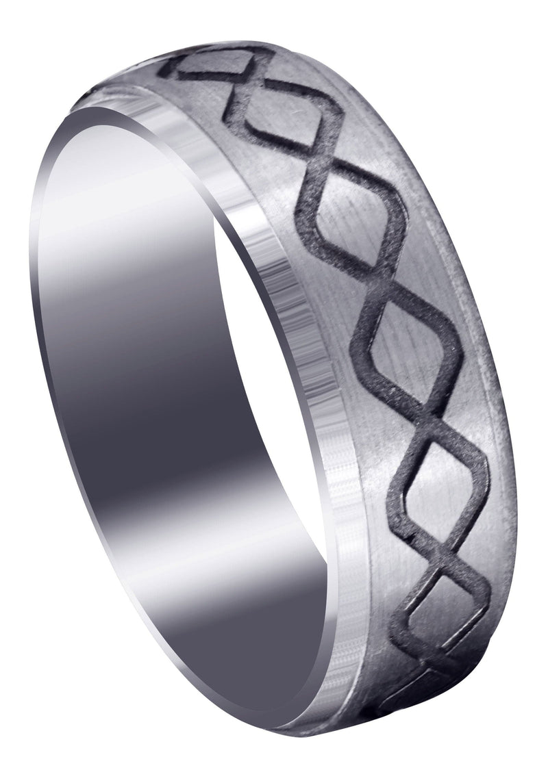 Fancy Carved Contemporary Mens Wedding Band | Satin / High Polish Finish (Luke)
