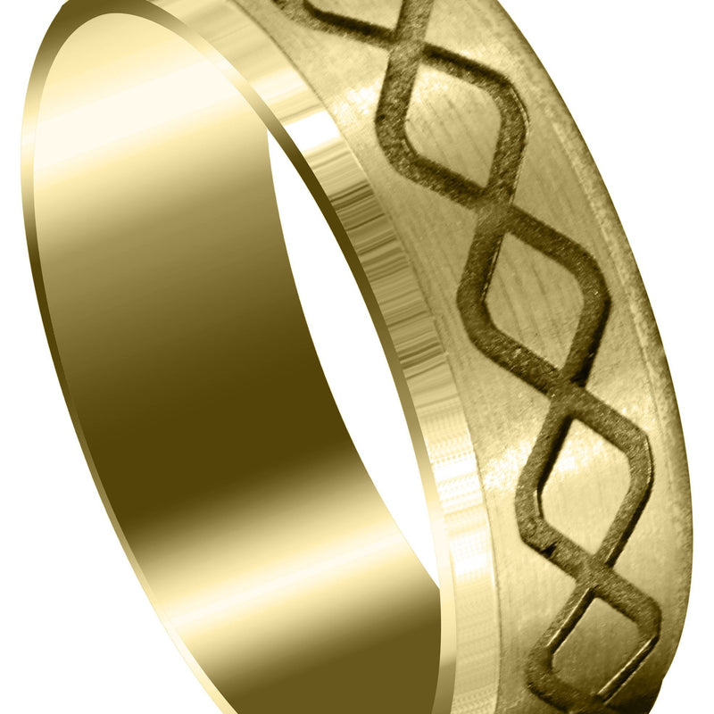 Yellow Gold Fancy Carved Contemporary Mens Wedding Band | Satin / High Polish Finish (Luke)