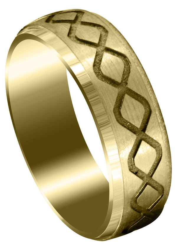 Yellow Gold Fancy Carved Contemporary Mens Wedding Band | Satin / High Polish Finish (Luke)