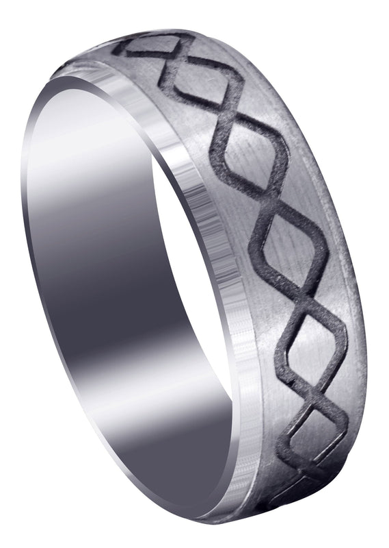 Fancy Carved Contemporary Mens Wedding Band | Satin / High Polish Finish (Luke)