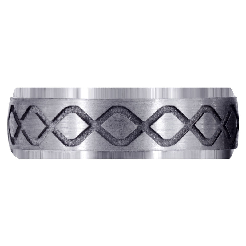 Fancy Carved Contemporary Mens Wedding Band | Satin / High Polish Finish (Luke)