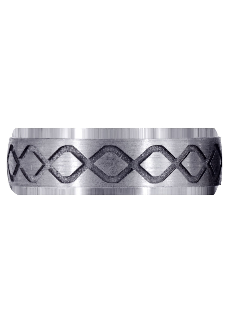 Fancy Carved Contemporary Mens Wedding Band | Satin / High Polish Finish (Luke)