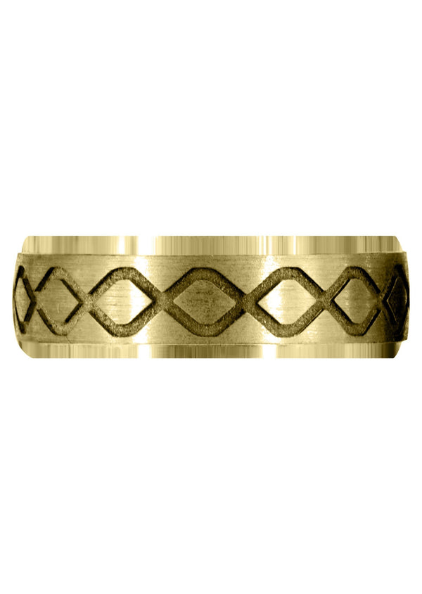 Yellow Gold Fancy Carved Contemporary Mens Wedding Band | Satin / High Polish Finish (Luke)