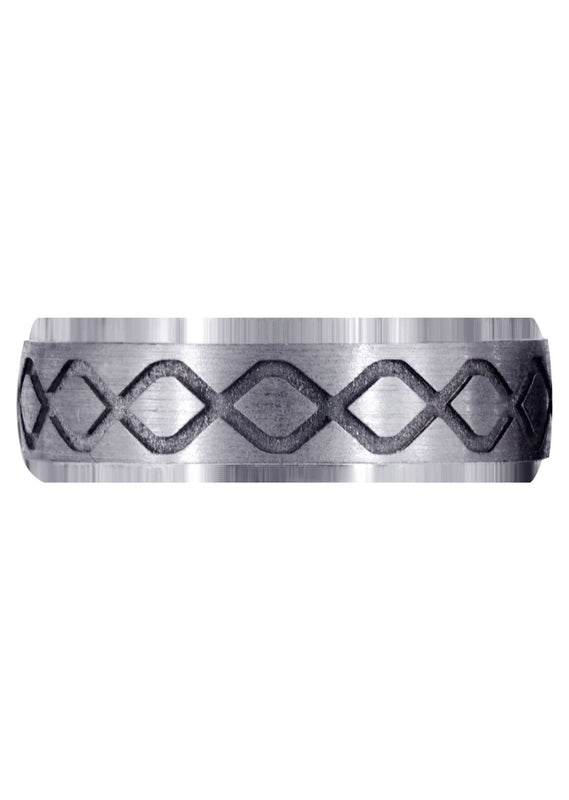 Fancy Carved Contemporary Mens Wedding Band | Satin / High Polish Finish (Luke)
