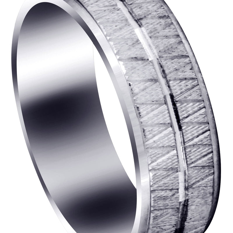 Fancy Carved Contemporary Mens Wedding Band | Diamond Cut Finish (Levi)