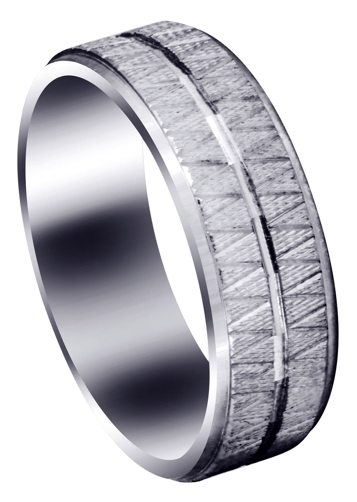 Fancy Carved Contemporary Mens Wedding Band | Diamond Cut Finish (Levi)