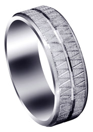 Fancy Carved Contemporary Mens Wedding Band | Diamond Cut Finish (Levi)