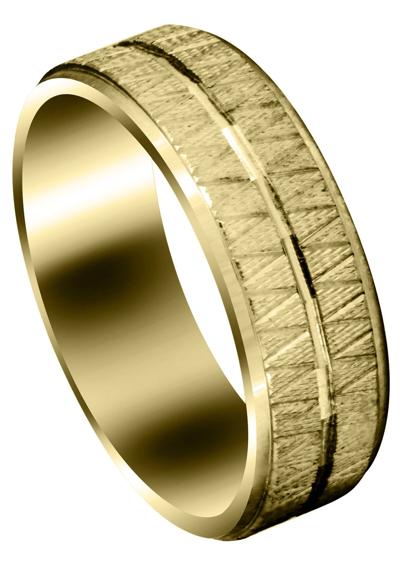 Yellow Gold Fancy Carved Contemporary Mens Wedding Band | Diamond Cut Finish (Levi)