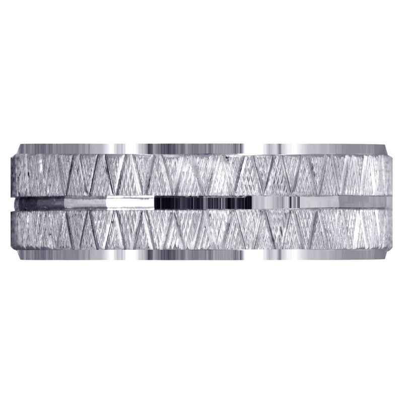 Fancy Carved Contemporary Mens Wedding Band | Diamond Cut Finish (Levi)