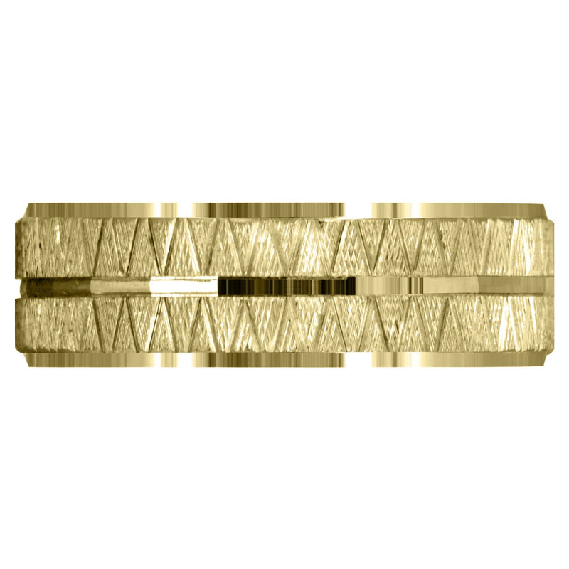 Yellow Gold Fancy Carved Contemporary Mens Wedding Band | Diamond Cut Finish (Levi)