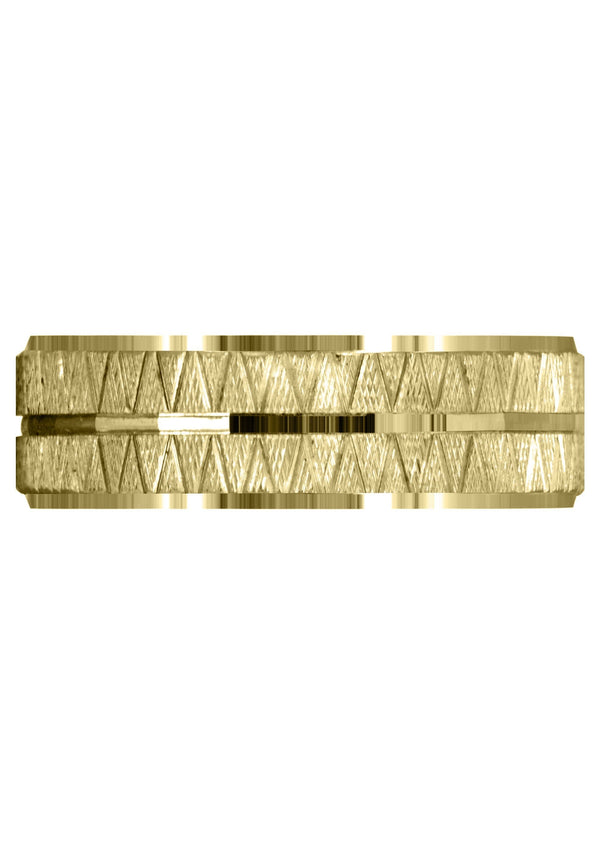 Yellow Gold Fancy Carved Contemporary Mens Wedding Band | Diamond Cut Finish (Levi)