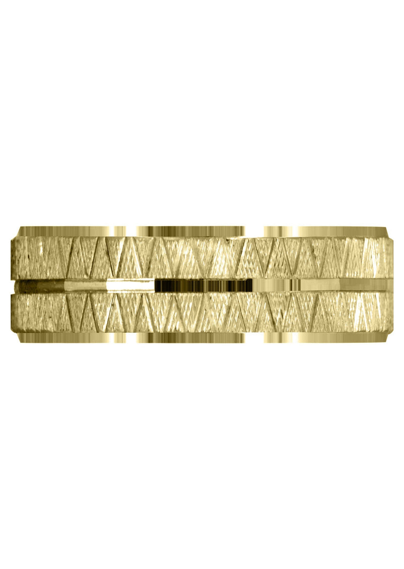 Yellow Gold Fancy Carved Contemporary Mens Wedding Band | Diamond Cut Finish (Levi)