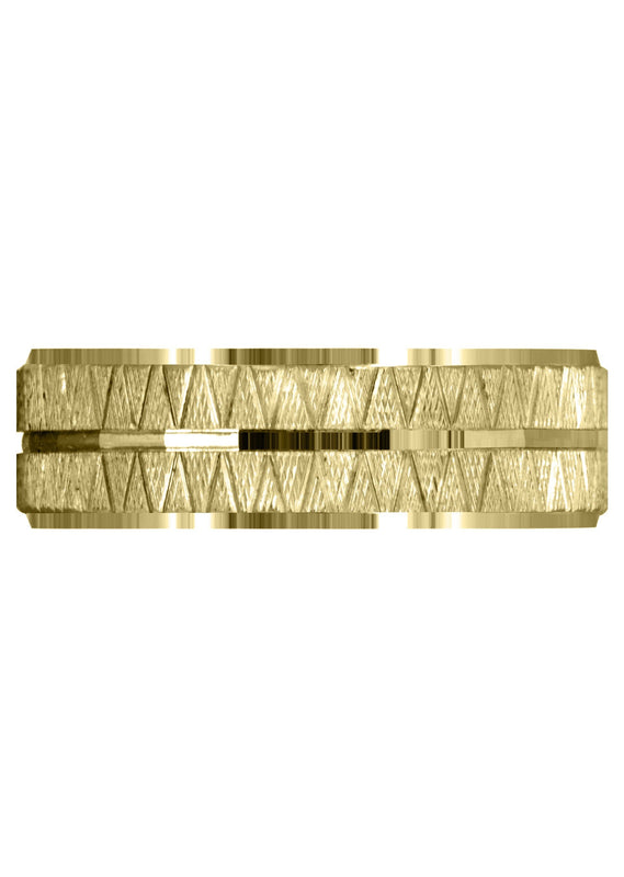 Yellow Gold Fancy Carved Contemporary Mens Wedding Band | Diamond Cut Finish (Levi)