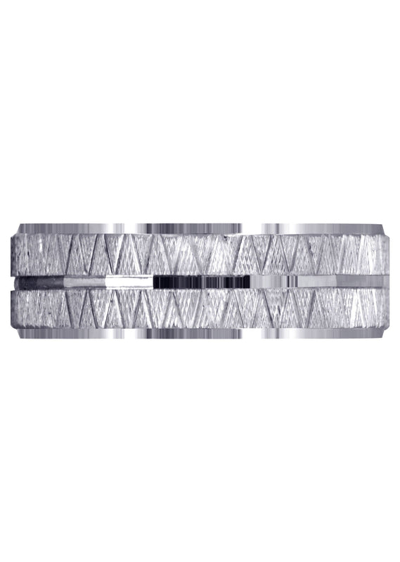 Fancy Carved Contemporary Mens Wedding Band | Diamond Cut Finish (Levi)