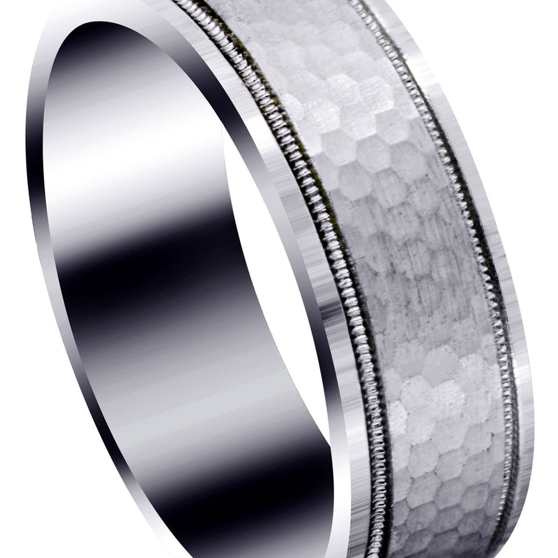 Fancy Carved Contemporary Mens Wedding Band | Satin / Hish Polish Finish (Christian)