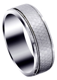Fancy Carved Contemporary Mens Wedding Band | Satin / Hish Polish Finish (Christian)