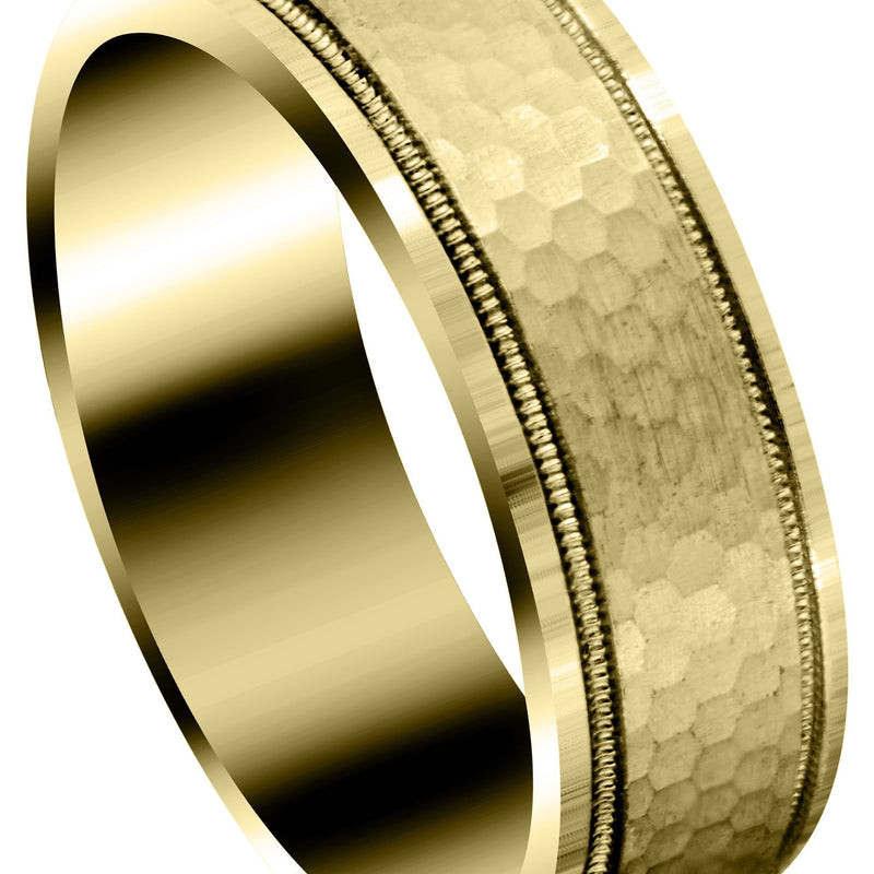 Yellow Gold Fancy Carved Contemporary Mens Wedding Band | Satin / Hish Polish Finish (Christian)