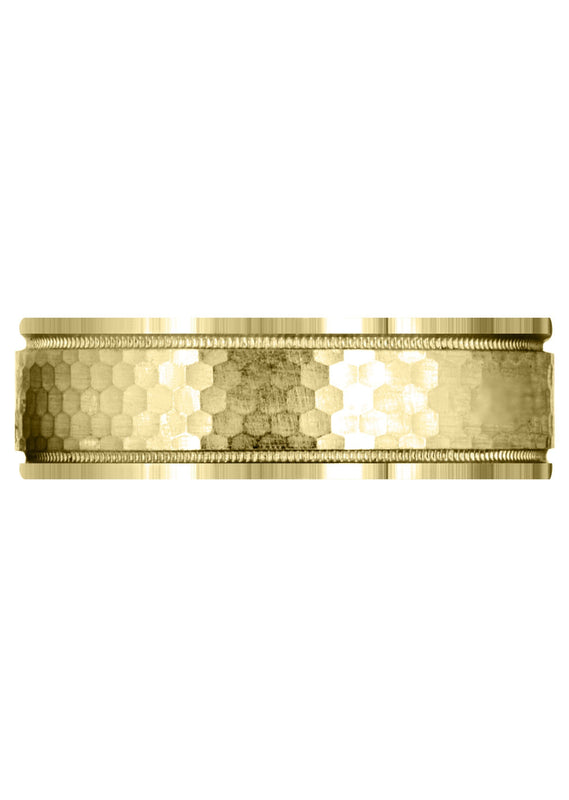 Yellow Gold Fancy Carved Contemporary Mens Wedding Band | Satin / Hish Polish Finish (Christian)