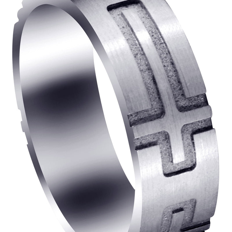 Fancy Carved Religious Mens Wedding Band | Satin Finish (Jaxon)