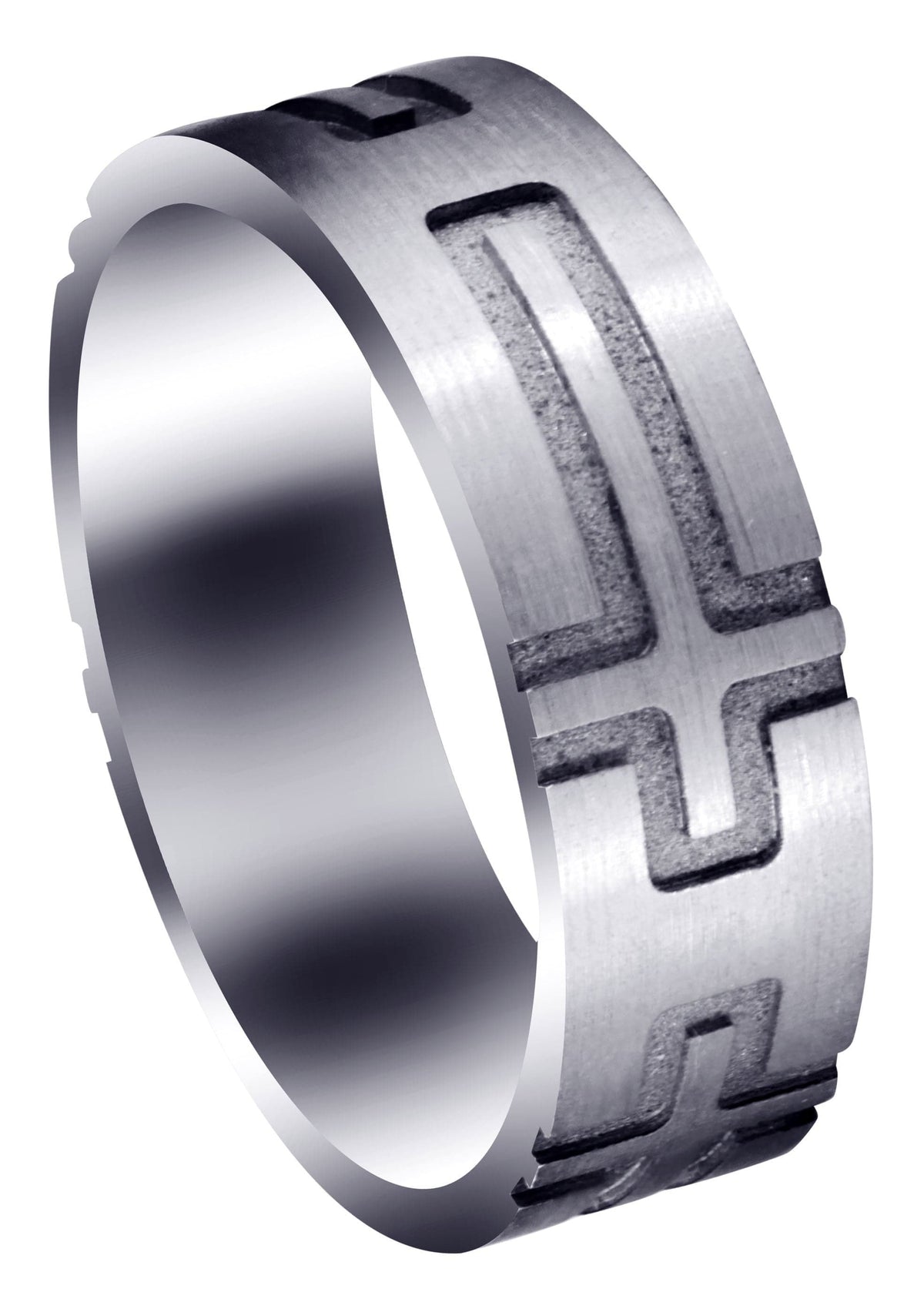 Fancy Carved Religious Mens Wedding Band | Satin Finish (Jaxon)