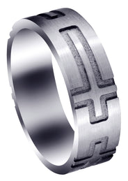 Fancy Carved Religious Mens Wedding Band | Satin Finish (Jaxon)