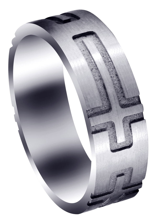 Fancy Carved Religious Mens Wedding Band | Satin Finish (Jaxon)