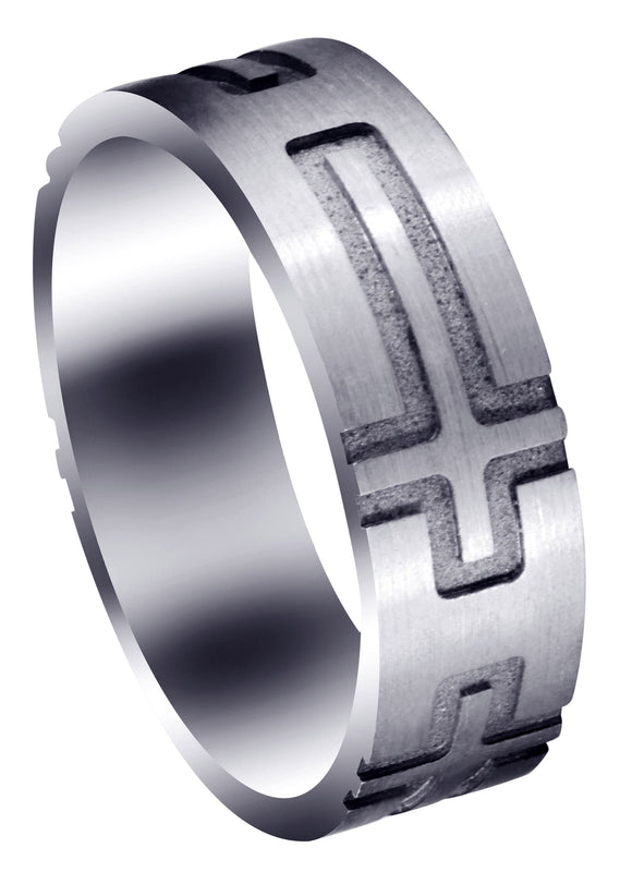 Fancy Carved Religious Mens Wedding Band | Satin Finish (Jaxon)